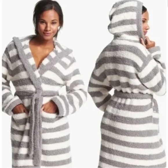 Barefoot Dreams Other - Barefoot Dreams Womens Robe Size 1 Gray Cozychic Stripe Hooded Bathrobe